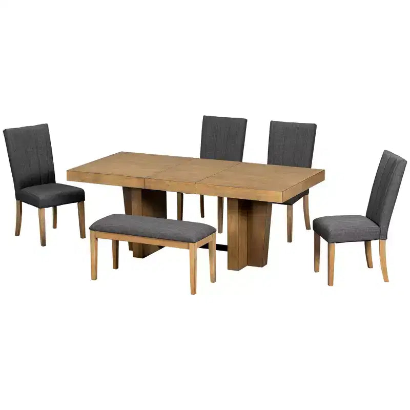 Extendable Dining Set with Bench & 4 Chairs