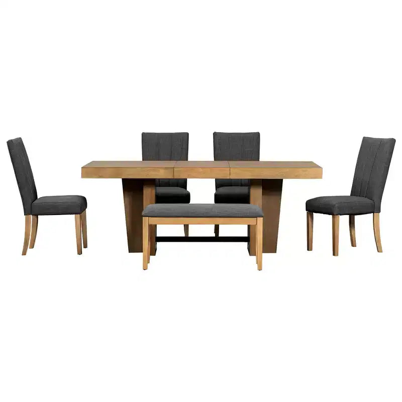 Extendable Dining Set with Bench & 4 Chairs