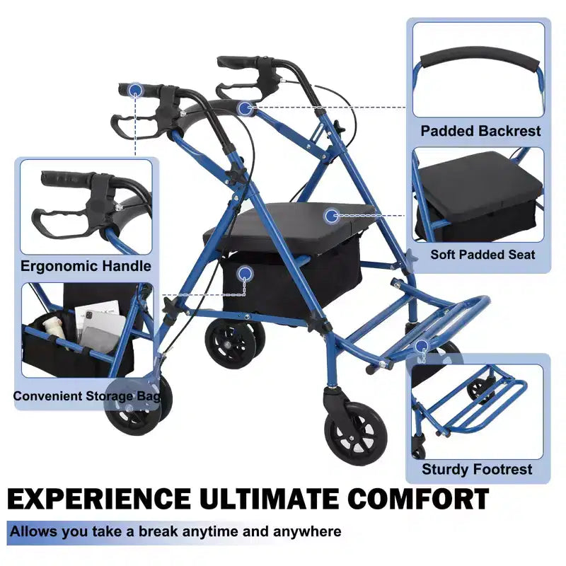 Rollator Walker for Seniors with Seat, 3 in 1 Walker Wheelchair Combo, Transport Wheelchair Medical Walker All Terrain for Adult