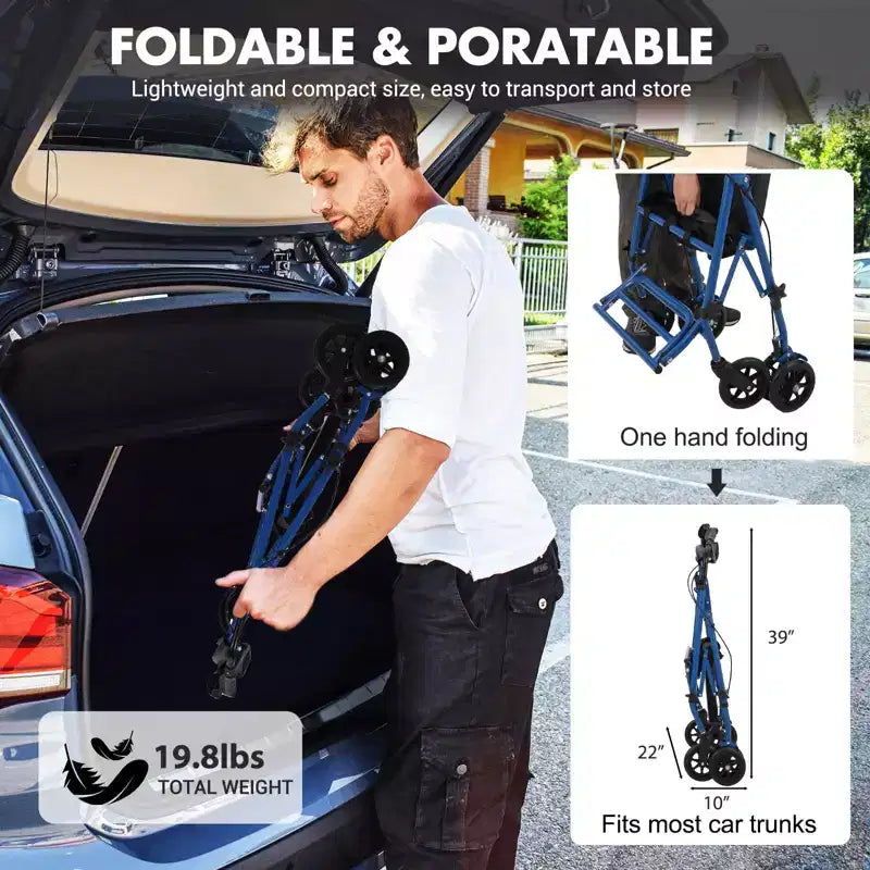 Rollator Walker for Seniors with Seat, 3 in 1 Walker Wheelchair Combo, Transport Wheelchair Medical Walker All Terrain for Adult
