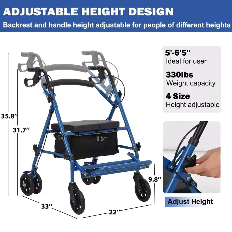 Rollator Walker for Seniors with Seat, 3 in 1 Walker Wheelchair Combo, Transport Wheelchair Medical Walker All Terrain for Adult