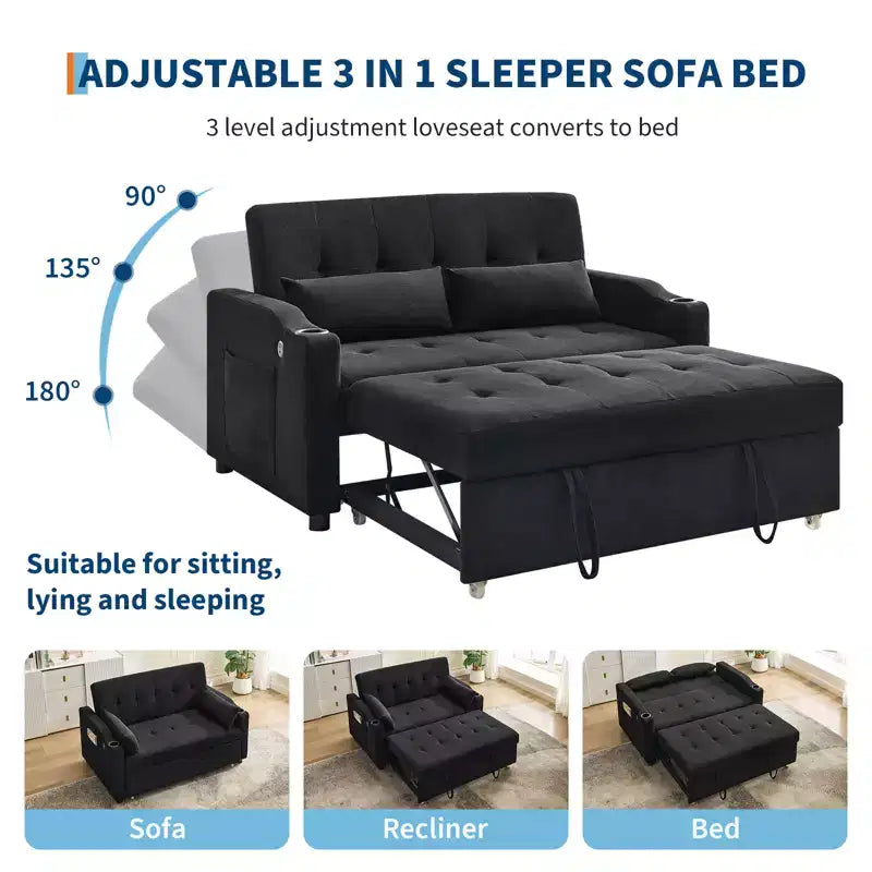 3 in 1 Convertible Sleeper Sofa Bed, Modern Upholstered Sofa, Corduroy Sleeper Loveseat with Pull-Out Bed, Adjustable Backrest, for Living Room