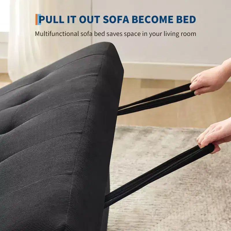 3 in 1 Convertible Sleeper Sofa Bed, Modern Upholstered Sofa, Corduroy Sleeper Loveseat with Pull-Out Bed, Adjustable Backrest, for Living Room
