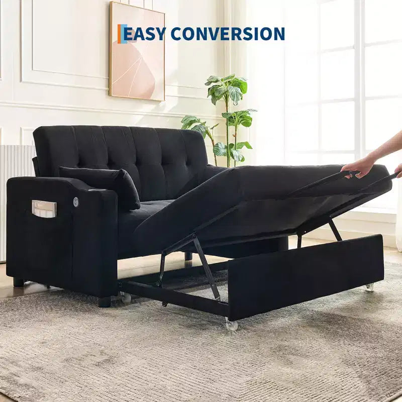 3 in 1 Convertible Sleeper Sofa Bed, Modern Upholstered Sofa, Corduroy Sleeper Loveseat with Pull-Out Bed, Adjustable Backrest, for Living Room