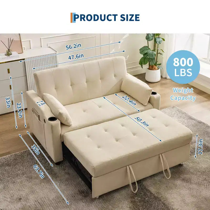 3 in 1 Convertible Sleeper Sofa Bed, Modern Upholstered Sofa, Corduroy Sleeper Loveseat with Pull-Out Bed, Adjustable Backrest, for Living Room