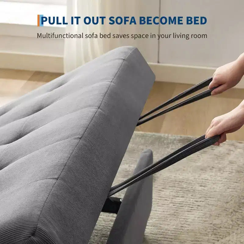 3 in 1 Convertible Sleeper Sofa Bed, Modern Upholstered Sofa, Corduroy Sleeper Loveseat with Pull-Out Bed, Adjustable Backrest, for Living Room