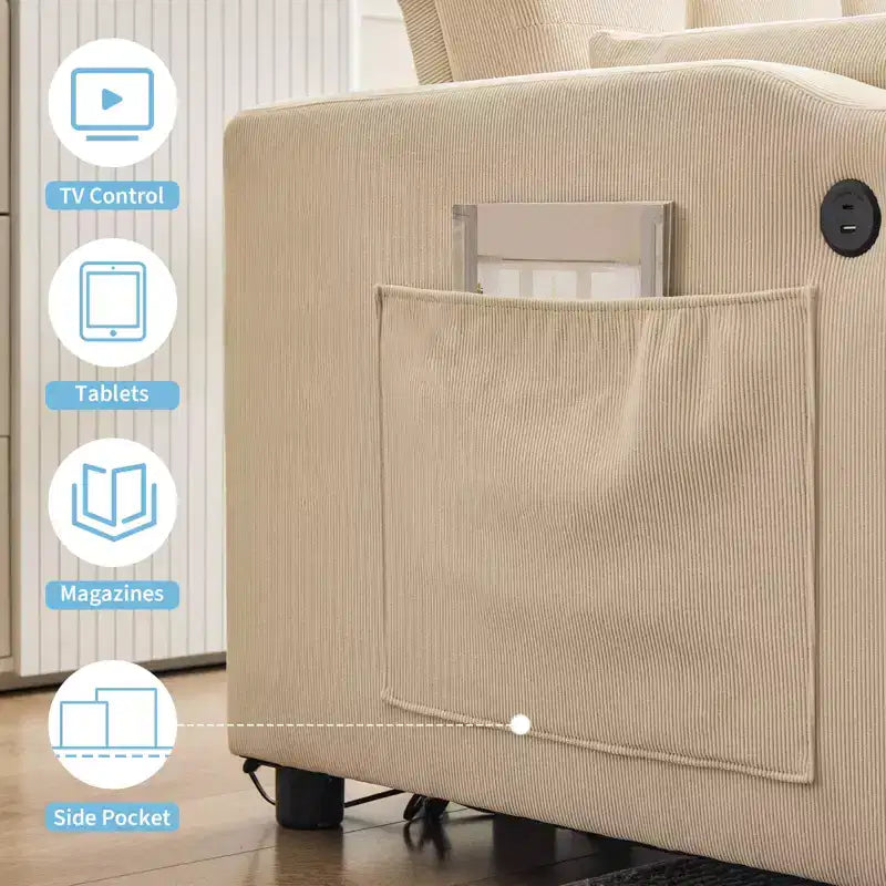 3 in 1 Convertible Sleeper Sofa Bed, Modern Upholstered Sofa, Corduroy Sleeper Loveseat with Pull-Out Bed, Adjustable Backrest, for Living Room