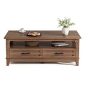 Coffee table with drawers, 47.2 inches, country style, with open shelving and 6 support legs.