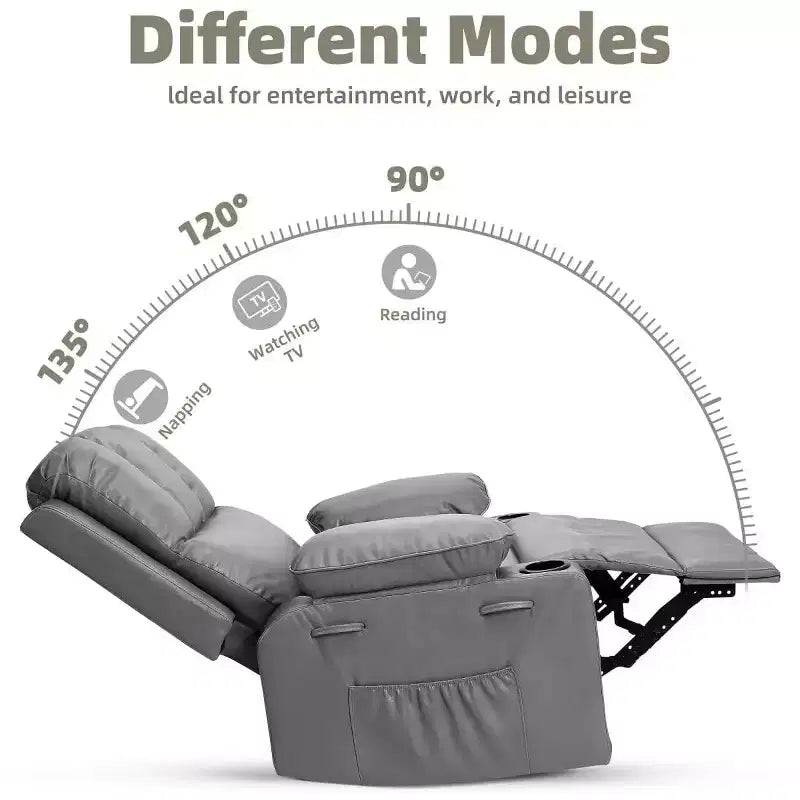 Oversized Manual Swivel Rocker Recliner Chair w/Heat & Massage, Faux Leather Padded Swivel Lazy Boy Reclining Sofa for Adults