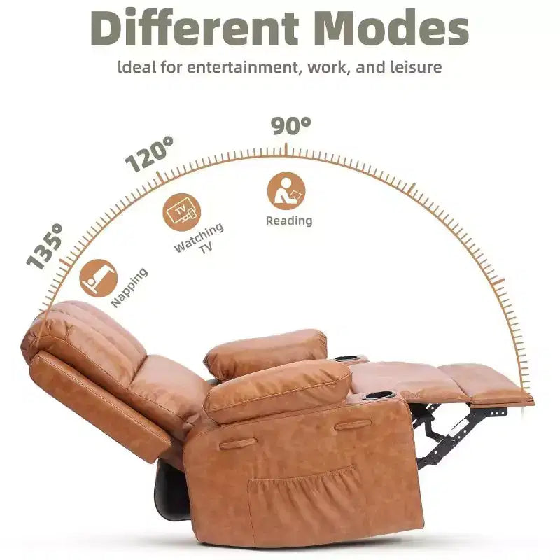 Oversized Manual Swivel Rocker Recliner Chair w/Heat & Massage, Faux Leather Padded Swivel Lazy Boy Reclining Sofa for Adults