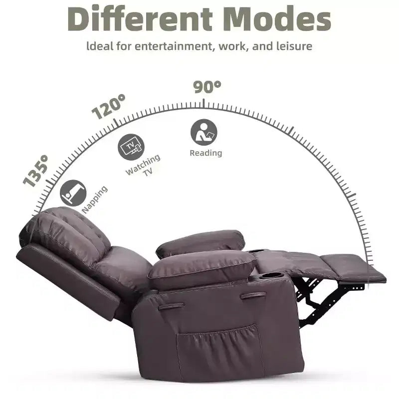 Oversized Manual Swivel Rocker Recliner Chair w/Heat & Massage, Faux Leather Padded Swivel Lazy Boy Reclining Sofa for Adults