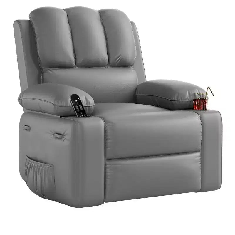 Oversized Manual Swivel Rocker Recliner Chair w/Heat & Massage, Faux Leather Padded Swivel Lazy Boy Reclining Sofa for Adults