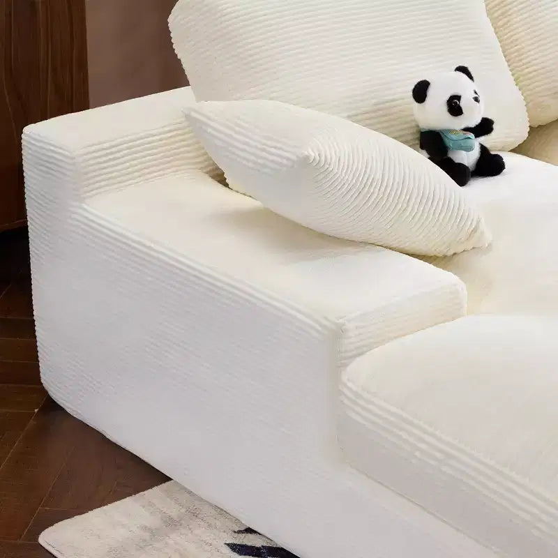White Corduroy Comfy Sofa w/ 5 Cushions Cozy Living Room Essential