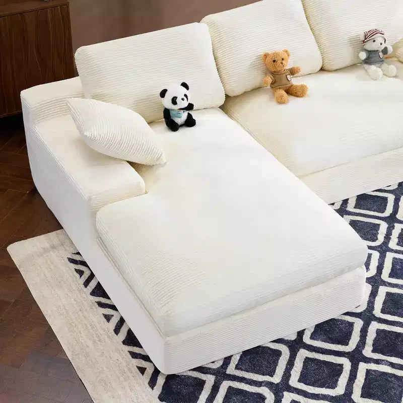 White Corduroy Comfy Sofa w/ 5 Cushions Cozy Living Room Essential