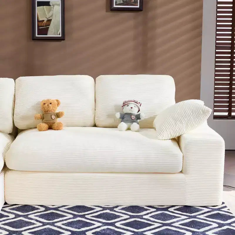 White Corduroy Comfy Sofa w/ 5 Cushions Cozy Living Room Essential