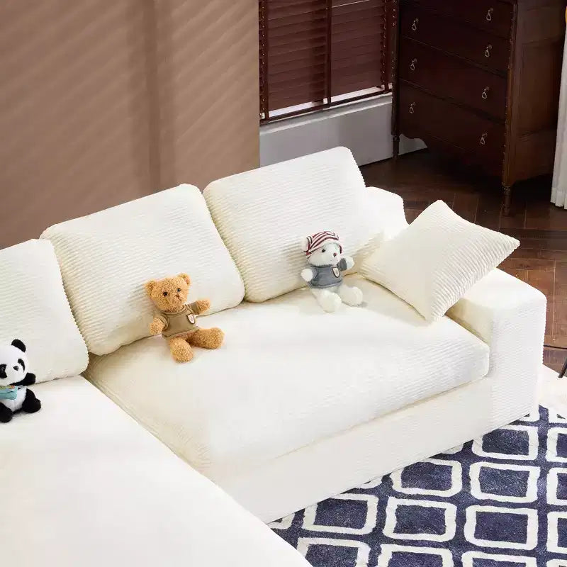White Corduroy Comfy Sofa w/ 5 Cushions Cozy Living Room Essential