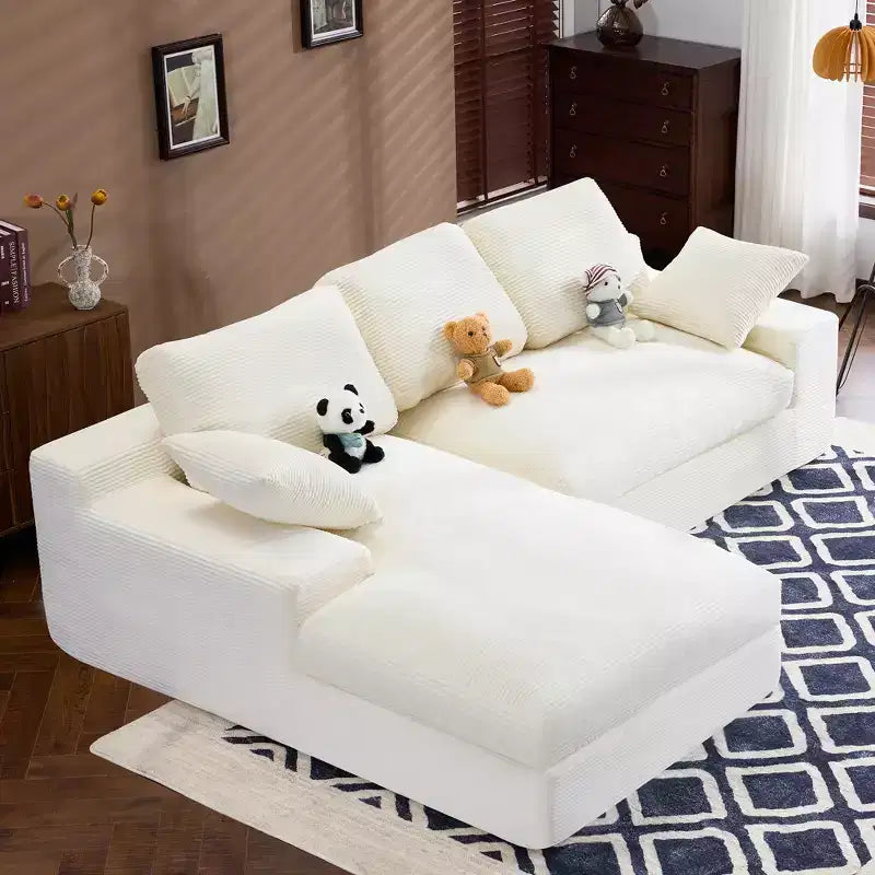 White Corduroy Comfy Sofa w/ 5 Cushions Cozy Living Room Essential