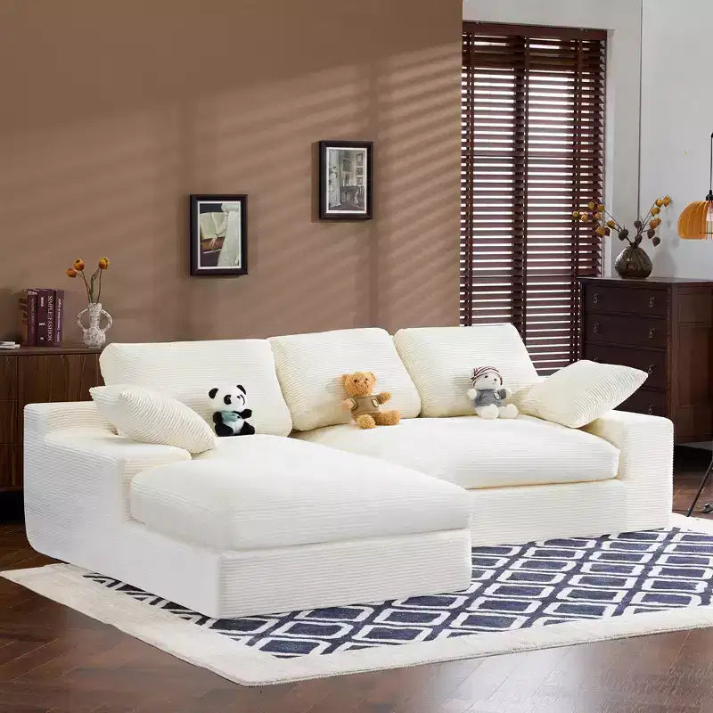 White Corduroy Comfy Sofa w/ 5 Cushions Cozy Living Room Essential