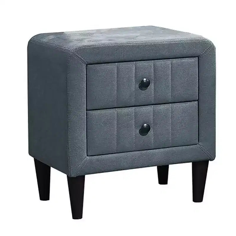 Nightstand, 2 Drawer, 22 Inch Slate Gray Brushed Linen Upholstery
