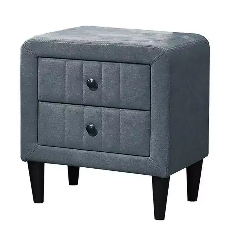 Nightstand, 2 Drawer, 22 Inch Slate Gray Brushed Linen Upholstery