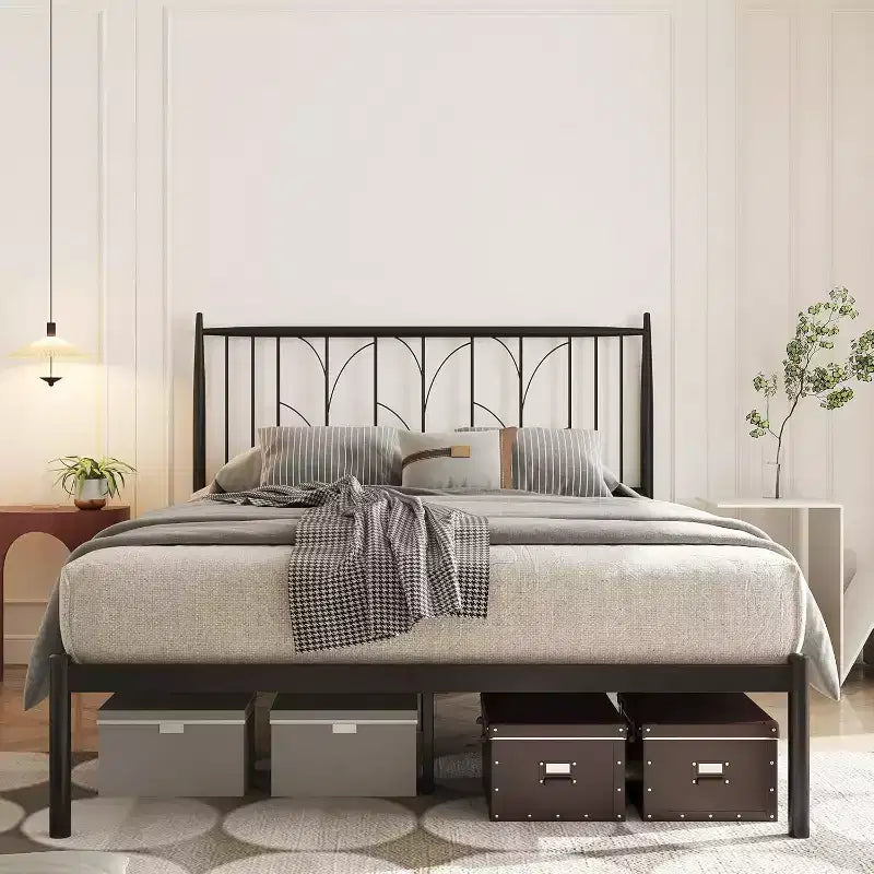 Metal Platform Bed Frame with Headboard, No Box Spring Needed Mattress Foundation with Under Bed Storage
