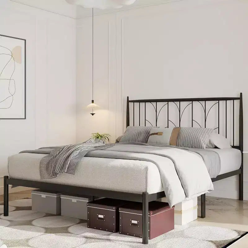 Metal Platform Bed Frame with Headboard, No Box Spring Needed Mattress Foundation with Under Bed Storage