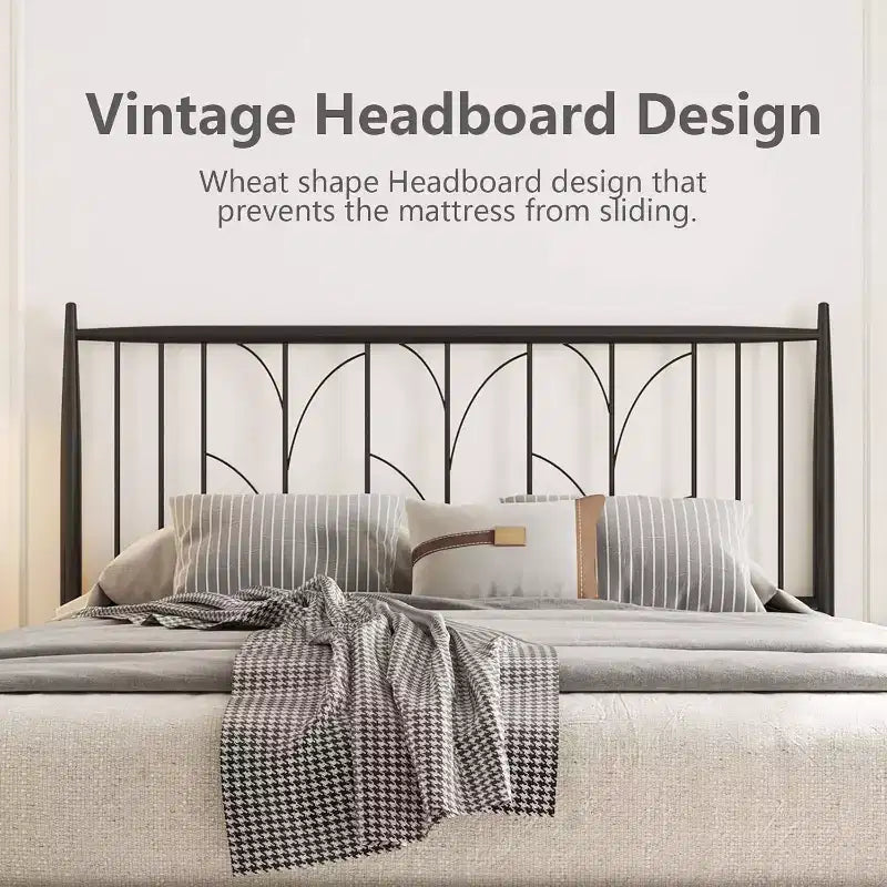 Metal Platform Bed Frame with Headboard, No Box Spring Needed Mattress Foundation with Under Bed Storage