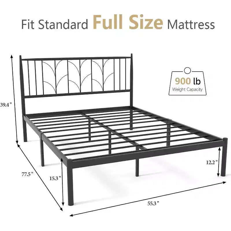 Metal Platform Bed Frame with Headboard, No Box Spring Needed Mattress Foundation with Under Bed Storage