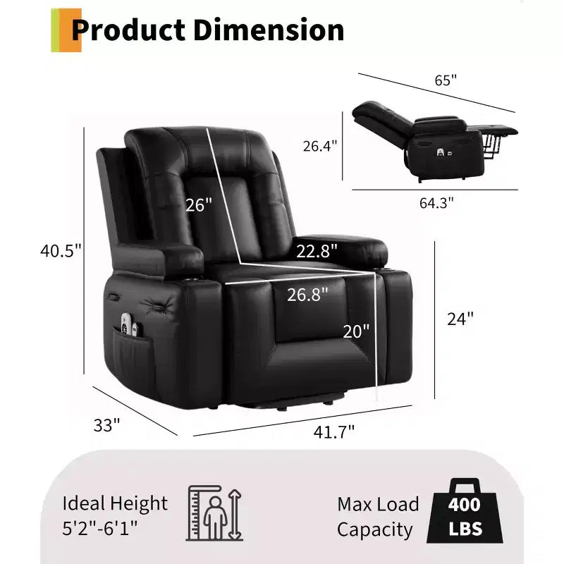 Electric Lift Recliner with Heating and Massage Functions, PU Leather Material, Designed for Seniors and Individuals with Mobility Challenges