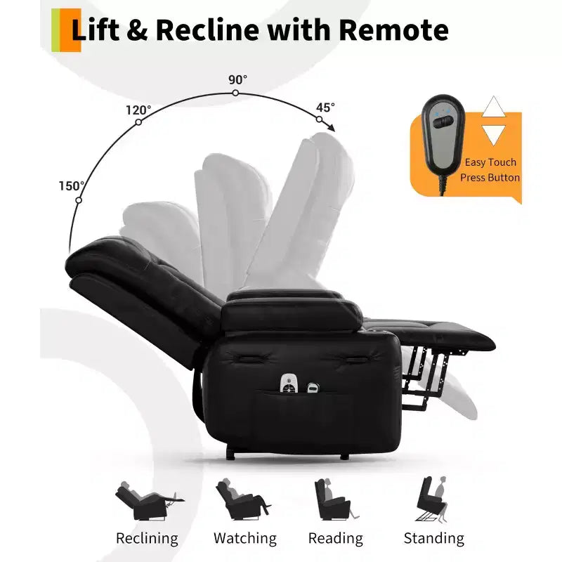Electric Lift Recliner with Heating and Massage Functions, PU Leather Material, Designed for Seniors and Individuals with Mobility Challenges