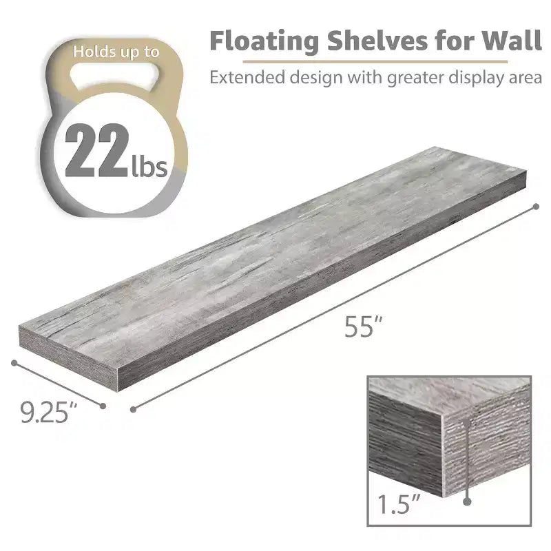 3 Pack 55 Inch Wall Mounted Floating Shelves - for Bathroom, Wall Decor for Bedroom, Kitchen, Living Room, Book Storage