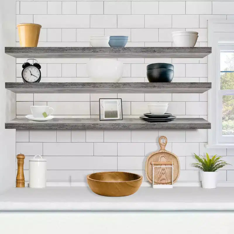 3 Pack 55 Inch Wall Mounted Floating Shelves - for Bathroom, Wall Decor for Bedroom, Kitchen, Living Room, Book Storage
