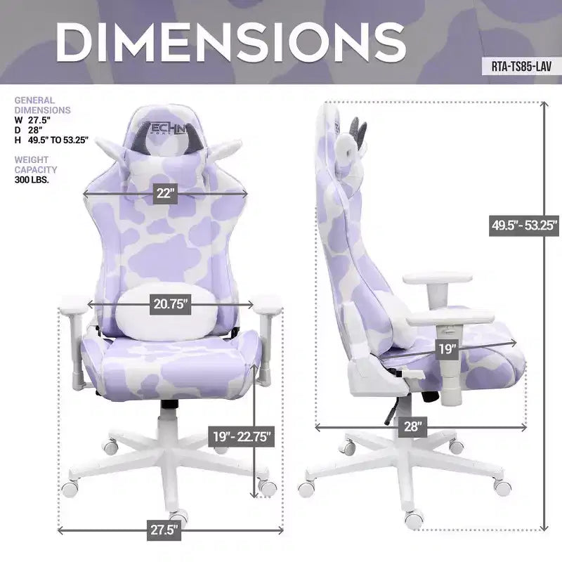 Lavender Print COW Series Gaming Chair