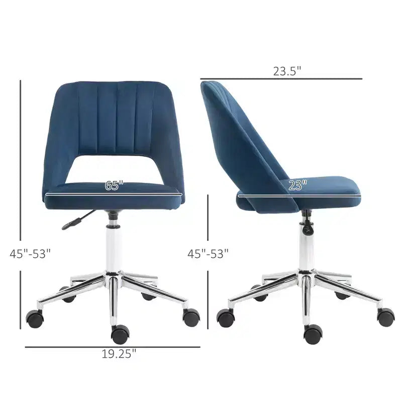 Modern Mid Back Office Chair with Velvet Fabric, Swivel Computer Armless Desk Chair with Hollow Back Design for Home Office