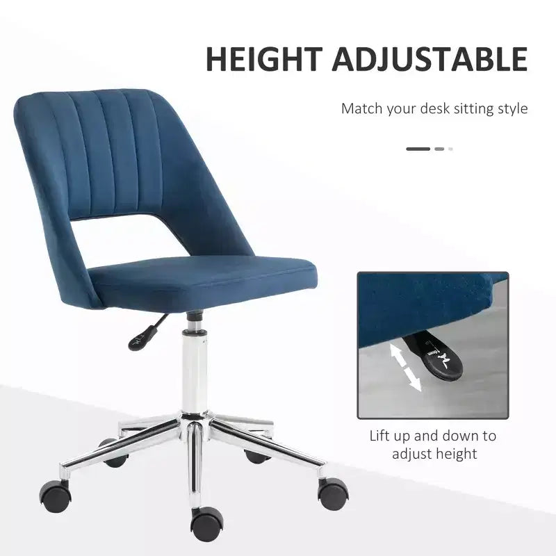 Modern Mid Back Office Chair with Velvet Fabric, Swivel Computer Armless Desk Chair with Hollow Back Design for Home Office