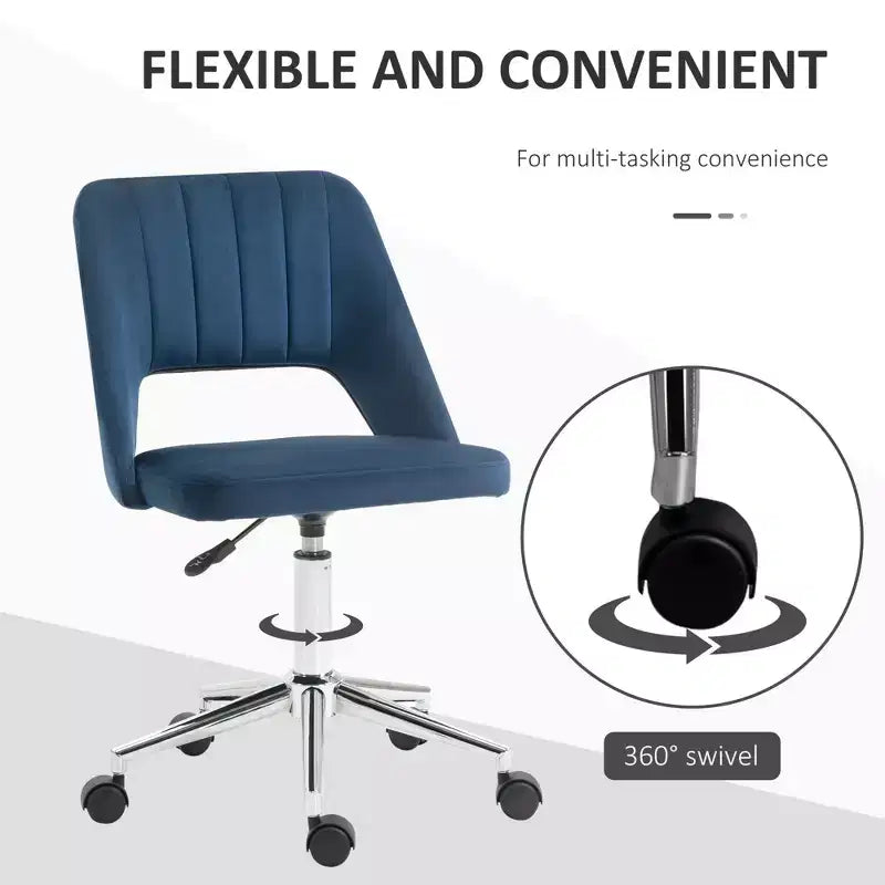 Modern Mid Back Office Chair with Velvet Fabric, Swivel Computer Armless Desk Chair with Hollow Back Design for Home Office