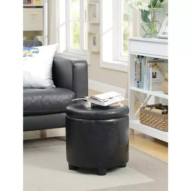 Comfort Round Accent Storage Ottoman with Reversible Tray Lid