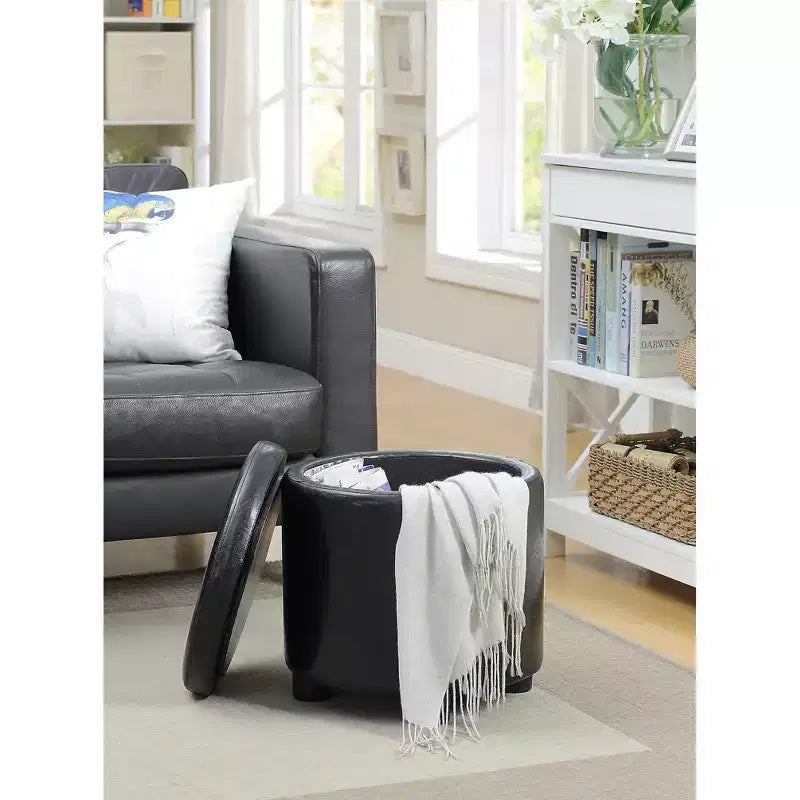 Comfort Round Accent Storage Ottoman with Reversible Tray Lid