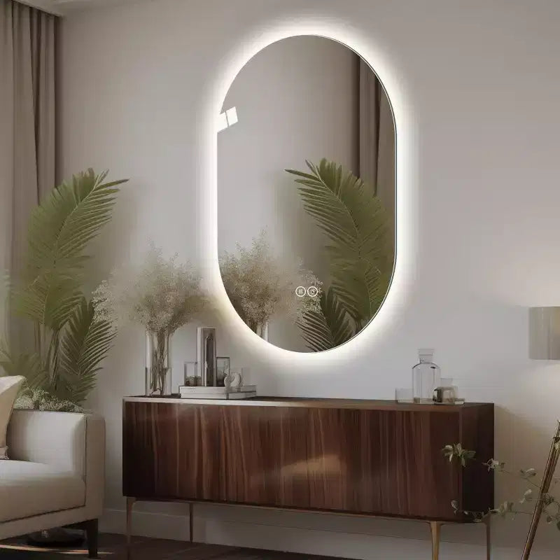 GDFStudio Lark 48 Modern Oval Anti-Fog LED Bathroom Mirror with Adjustable Light Modes