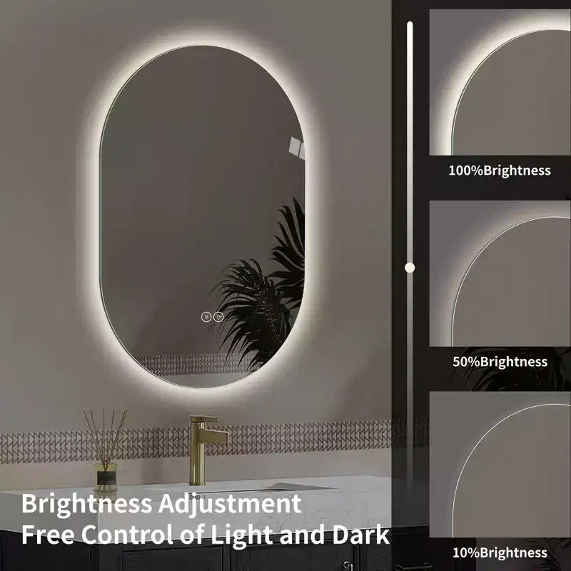 GDFStudio Lark 48 Modern Oval Anti-Fog LED Bathroom Mirror with Adjustable Light Modes