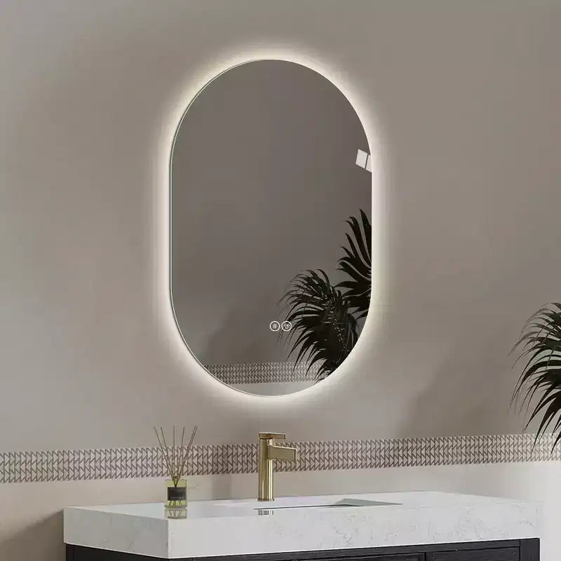 GDFStudio Lark 48 Modern Oval Anti-Fog LED Bathroom Mirror with Adjustable Light Modes