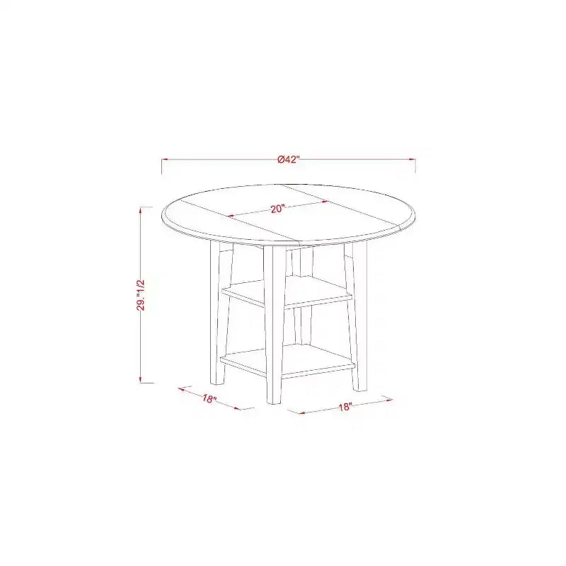 5-Pc Linen White Finish Solid Wood Top - Round Dining Room Set with Dropleaf - Seats 4