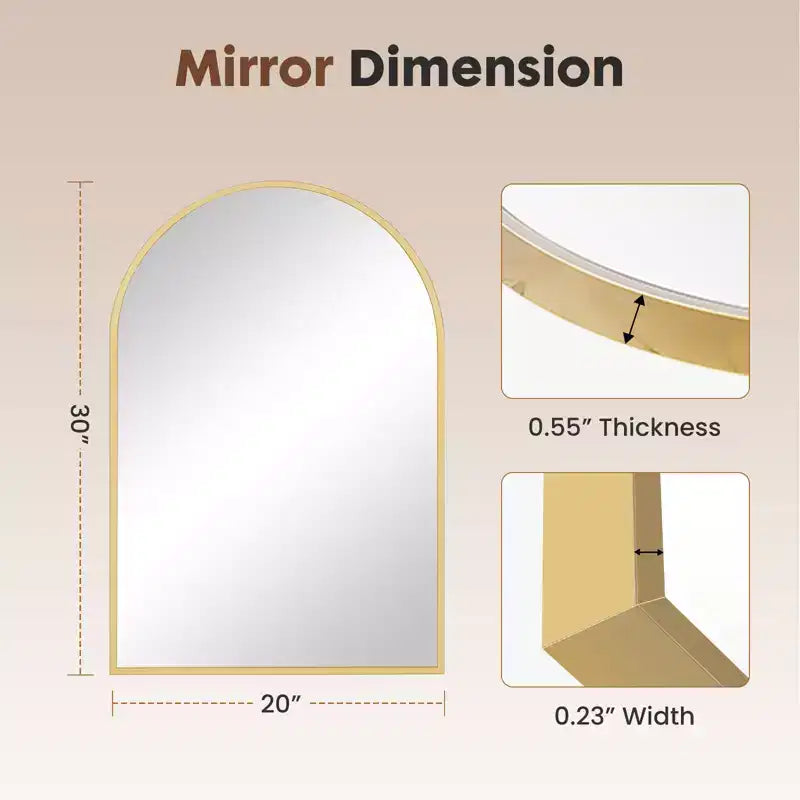 20x30 Inch Wall Mount Bathroom Mirror,Arched Wall Mount Vanity Mirror with Metal Frame for Bathroom,Bedroom