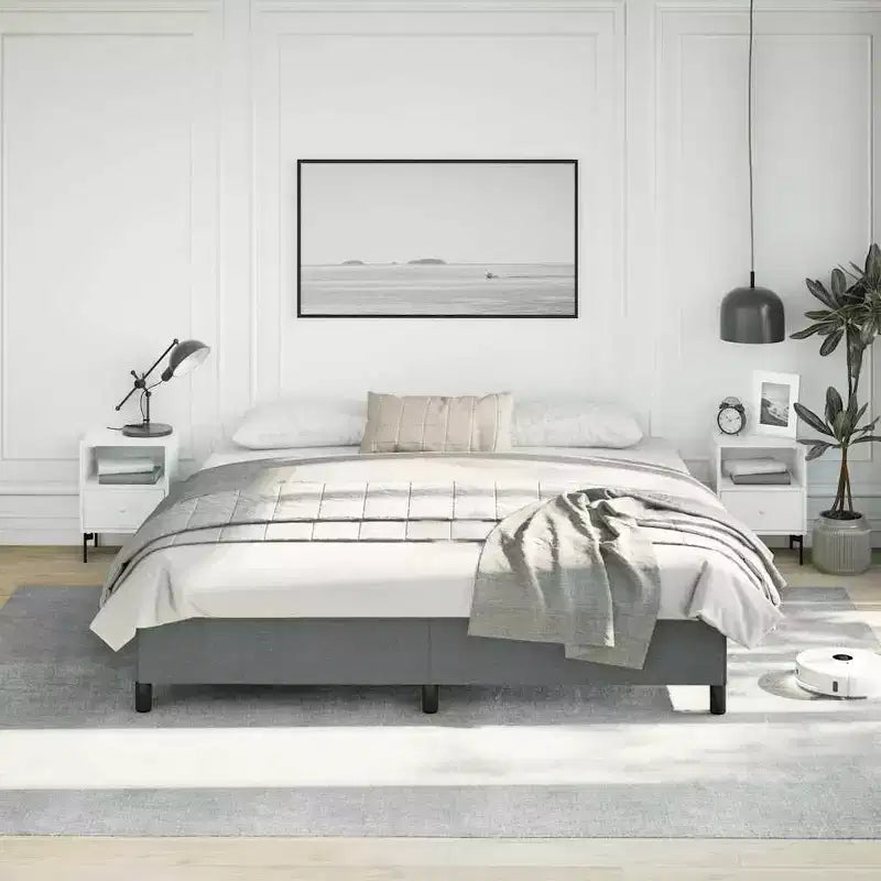 Bed Frame Dark Gray Polyester Fabric, Plywood, Engineered Wood King