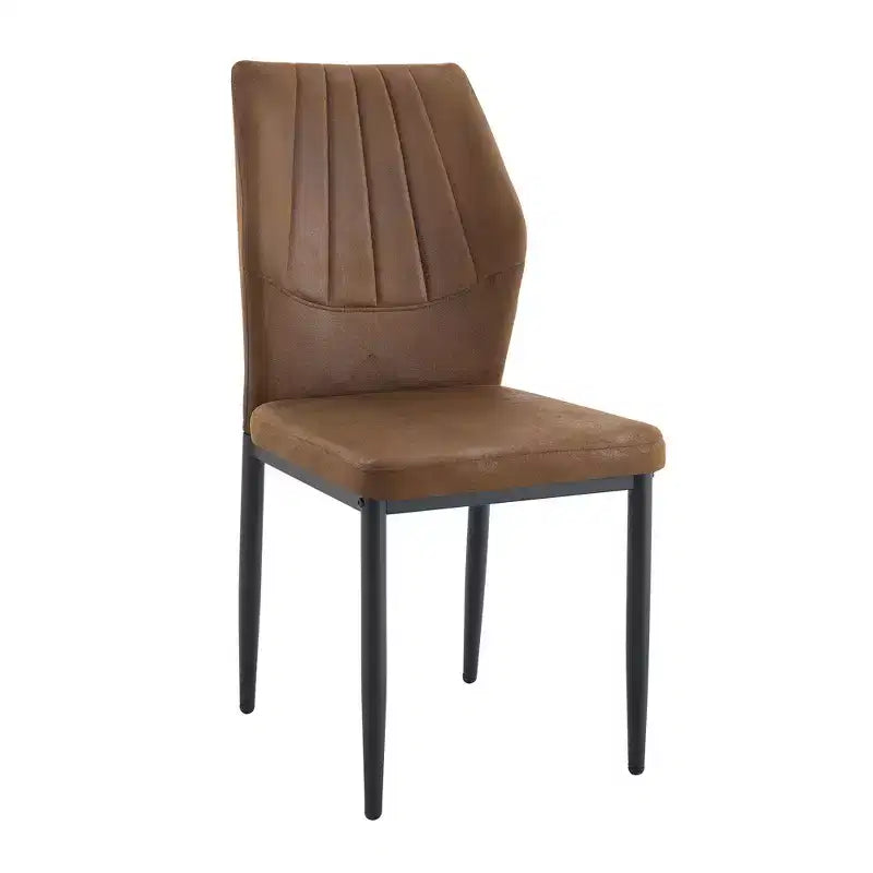 Modern Faux Leather Dining Chairs with Metal Legs, Padded Seat, Brown