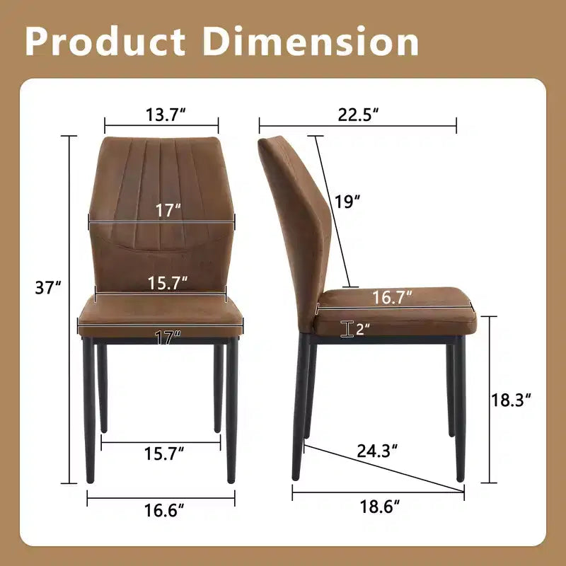 Modern Faux Leather Dining Chairs with Metal Legs, Padded Seat, Brown