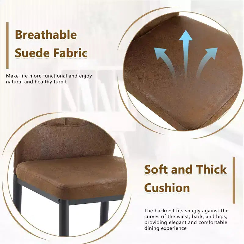 Modern Faux Leather Dining Chairs with Metal Legs, Padded Seat, Brown