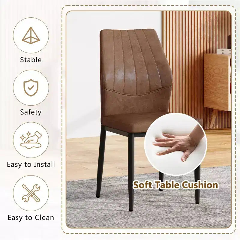 Modern Faux Leather Dining Chairs with Metal Legs, Padded Seat, Brown