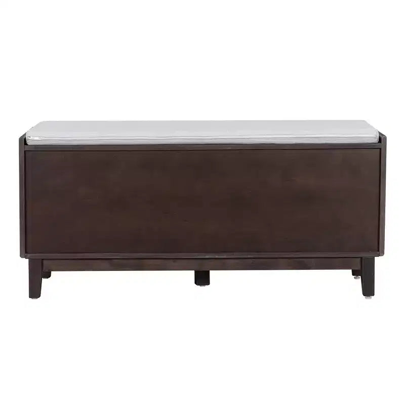 Boho Entryway Storage Bench, Wooden Shoe Bench, Cushioned Bench with Double Doors