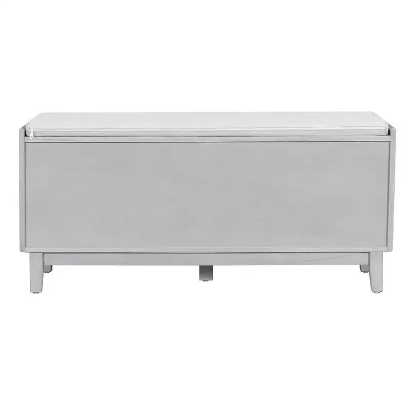 Boho Entryway Storage Bench, Wooden Shoe Bench, Cushioned Bench with Double Doors